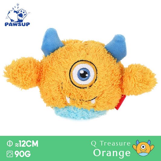 Q Treasure Monster - Orange | Plush Giggle Ball Squeaky Crazy Bouncer Dog Toy