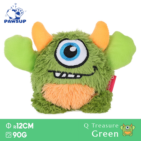 Q Treasure Monster Green |  Plush Giggle Ball Squeaky Crazy Bouncer Dog Toy