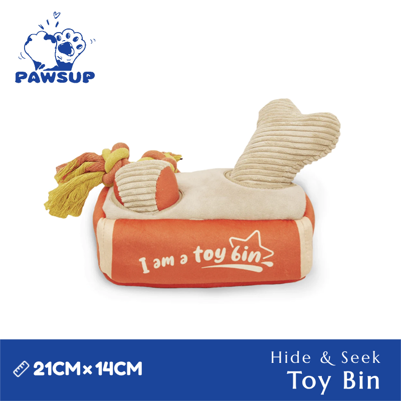 Hide & Seek Toy Bin Dog Toy | Ball, Bone, Rope & Puzzle Box