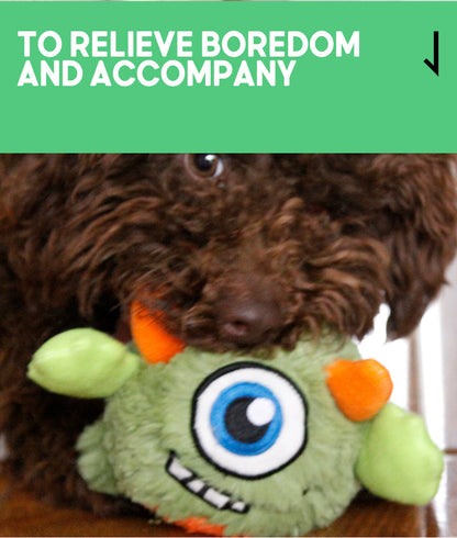 Q Treasure Monster Green |  Plush Giggle Ball Squeaky Crazy Bouncer Dog Toy