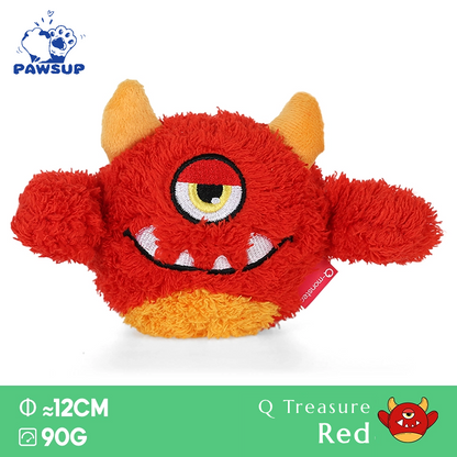 Q Treasure Monster - Red | Monster Plush Giggle Ball Squeaky Crazy Bouncer Dog Toy